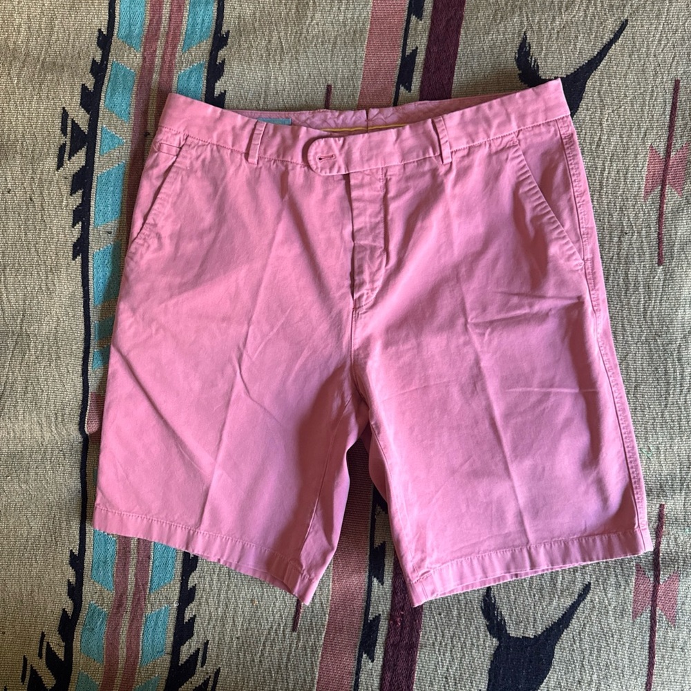 J. McLaughlin Men’s Pink Solid Chino Shorts Flat Front Cotton Button Pockets